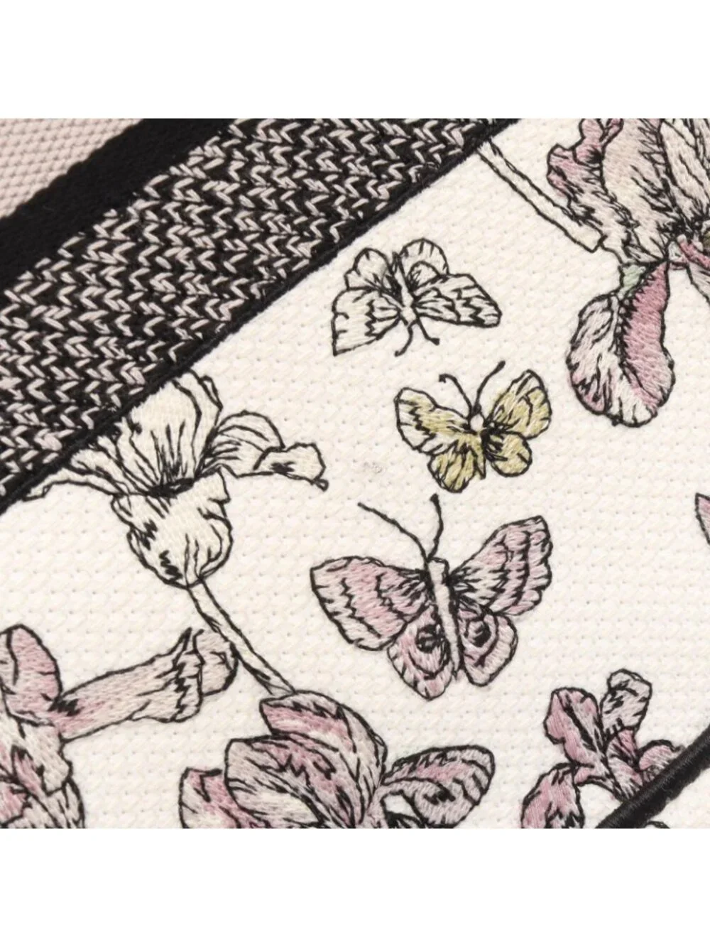 Dior Tote Bag Book White Black Multi Canvas Butterfly & Iris